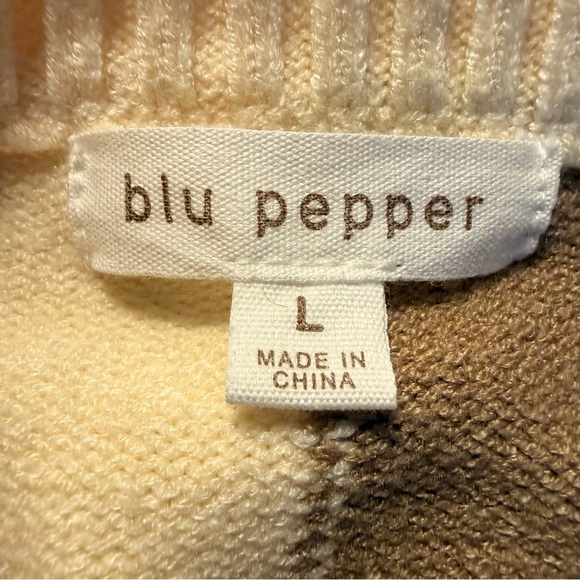 Blu Pepper | Cream and Brown Knit Mini Sweater Dress | Sz L - Picture 5 of 7